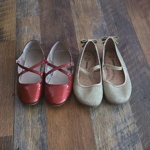 Glittery Red and Gold Kids Ballet Flats